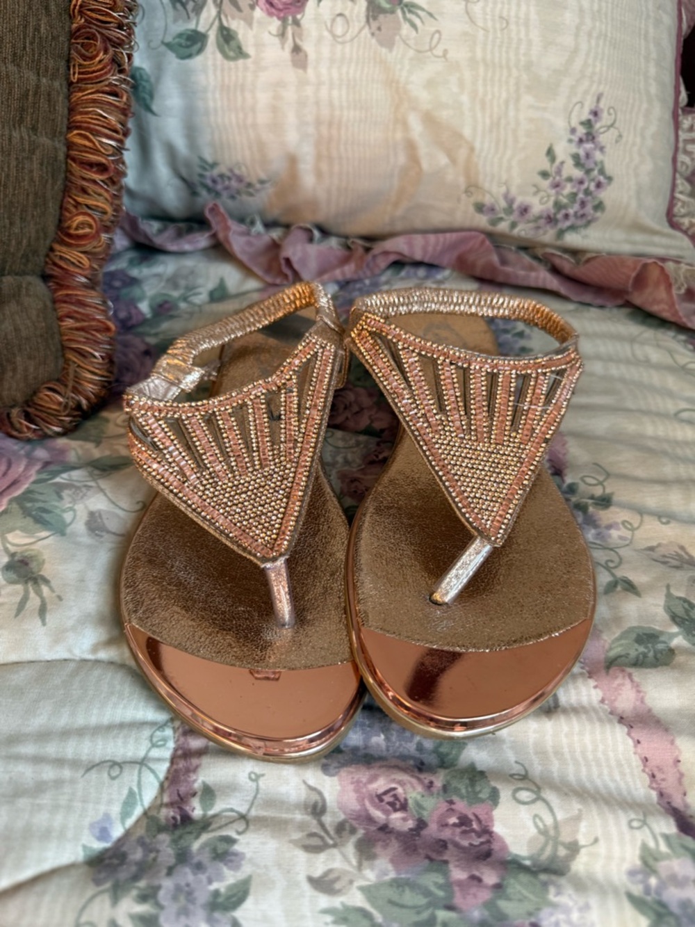 Women’s Rose Gold Jeweled Thong Sandals